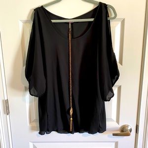 Black sheer cold shoulder top